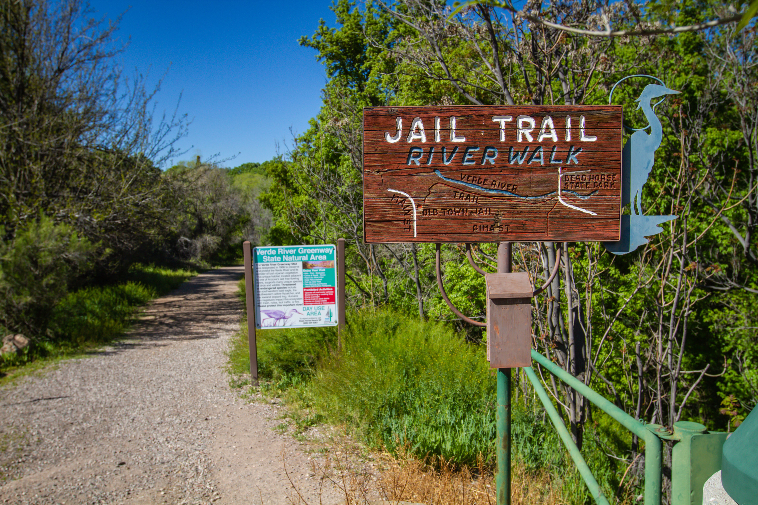 Jail Trail Riverwalk entrance at Verde River Greenway State Natural Area, Arizona.