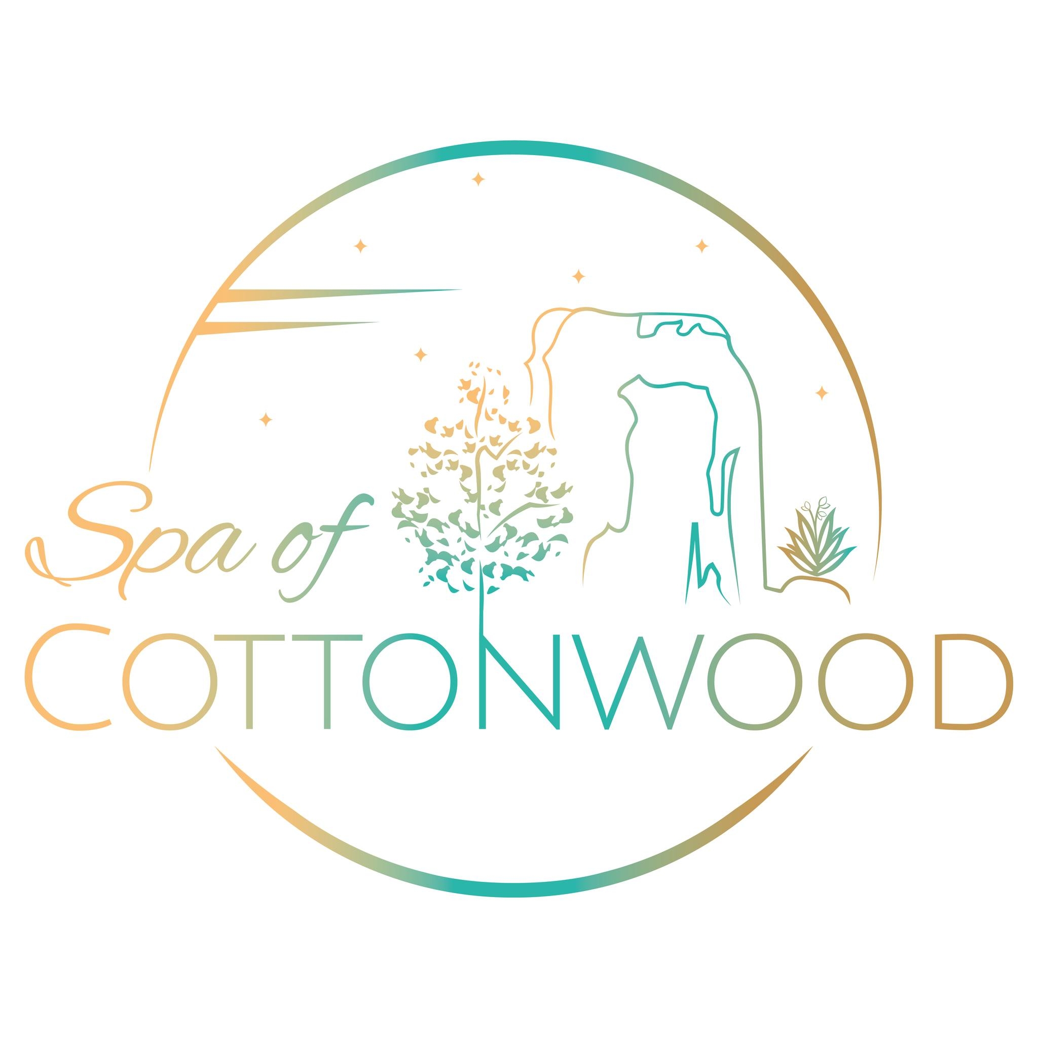 SpaoftCottonwood logo: Spa name with stylized elephant, tree, and nature elements