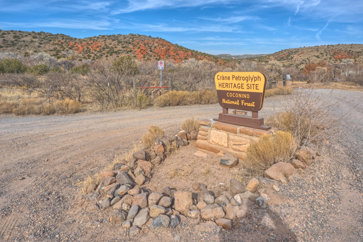 Crane Petroglyph Heritage Site entrance in Coconino National Forest, Arizona